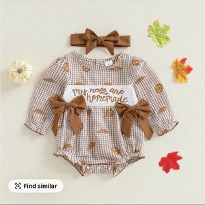 Brown Thanksgiving Baby Romper & Two Turkey Jumpsuits